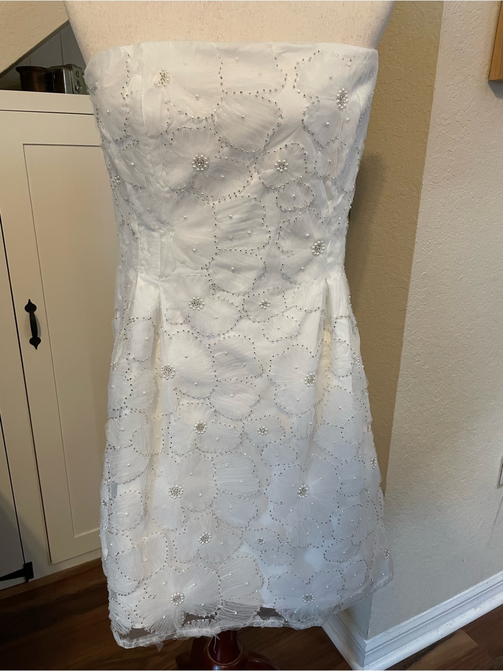 Sam Edelman Beaded Floral Strapless Mini Dress Lab White Bridal Event Small